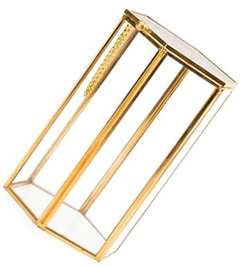 minkissy Retro Hexagon Makeup Organizer Brush Holder Storage Box Copper Frame Glass Makeup Brush Case for Dressing Vanity Table