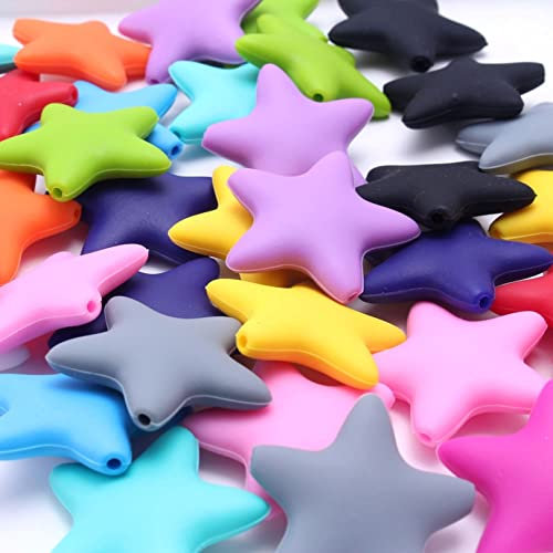 LYLXSF Perles Amples en Silicone en Forme d'étoile de 38mm, 30 pièces, pour la Fabrication de Porte-clés, Artisanat, Collier, Bracelet, Bijoux de fête