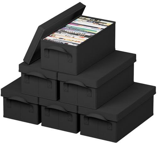 Lifewit DVD Aufbewahrungsbox, Stapelbarer DVD Aufbewahrungsbehälter, faltbarer DVD Behälter mit Deckel, fasst bis zu 100 DVDs 25 Stück pro Einheit für Haus und Auto, 40 x 20 x 14,5cm, 6er Pack