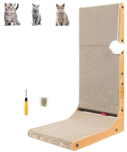 VickyHome Cat Scratcher, 26.8 Inch L Shape Cat Scratching Board Wall Mounted Cat Bed Cat Scratchers Door Wall Door Protector Cat Scratch Pad Cat Accessories for Indoor Cats, 29 * 40 * 68CM