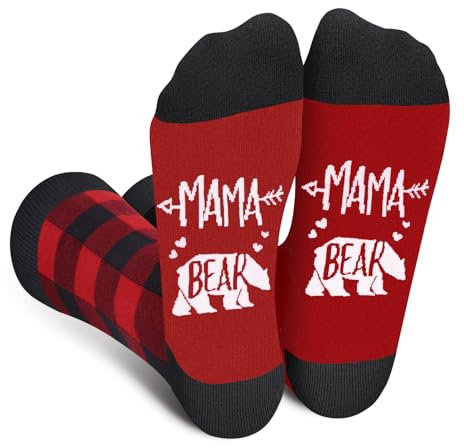 MAMA BEAR Chaussettes Ours Polaire Pour Maman -Idée Cadeau Fête Des Mères Saint Valentin Pour Femme -Chaussette Humour Fantaisie Rigolote -Cadeau Rigolo Original Drole Utile Anniversaire Noel Pâques