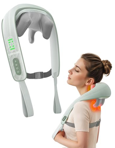 Snailax Kabelloses Nackenmassagegerät mit Wärme, 3D-Shiatsu-Schultermassagegerät zur Schmerzlinderung, Geschenke für Mama, Papa, leichtes tragbares Kissen-Massagegerät für Nacken, Rücken, Bein (grün)