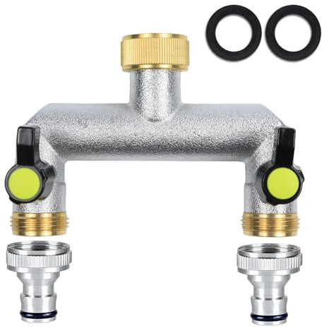 MCTNCT 2 Wege verteiler Wasser 3/4 Zoll, Wasserhahn wasserverteiler mit kugelhahn, wasseranschluss verteiler mit Adapter 1/2, Wasserhahn verteiler, gartenschlauch verteiler,wasseranschluss Adapter