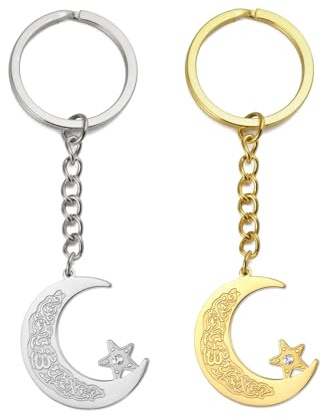 EUEAVAN Porte-clés islamique Ayatul Kursi Porte-clés musulman Croissant de lune et étoile calligraphie arabe Amulette Allah Bijoux