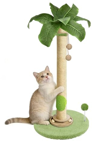 HOMYHANDS Cat Scratching Post 80CM Cat Scratcher Tall Scratching Posts for Indoor Cats with Bell Ball And Interactive Wooden Ball for Kittens Adults Cats