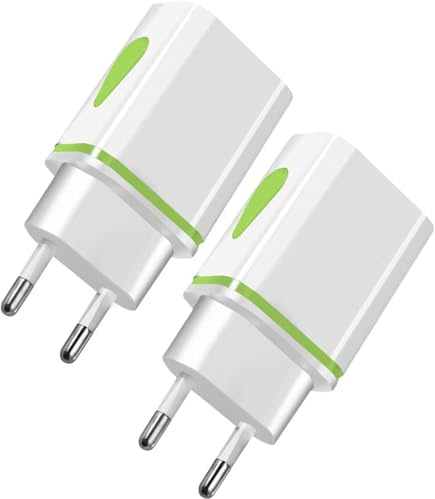 NomPat Pack of 2 Dual USB Charger, 2 Pin Euro Plug Travel Adapter | For Phones, Tablets & Shavers, Compact Travel Power Adapter, For Use in Europe & Asia, Not for UK Mains Sockets