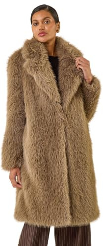 Roman Originals Women Faux Fur Coat - Ladies Jackets Teddy Bear Plush Casual Soft Fluffy Textured Oversized Warm Cosy Autumn Winter Flattering - Brown - Size 10