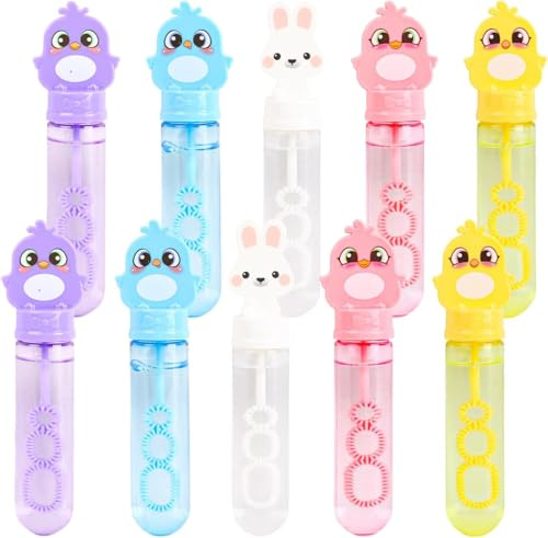 DERAYEE 10PC Seifenblasen Set,Seifenblasenstab,Küken Kaninchen Kleine Seifenblasen Ostern für Kinder Party Gastgeschenk Mitgebsel