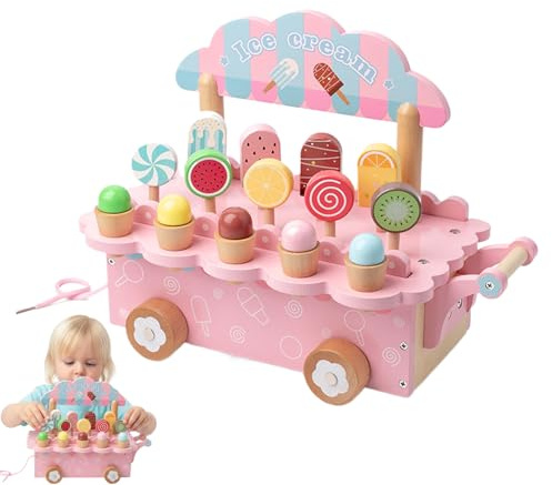 Générique Eisladen | Theke aus Holz | Imitation -Shop, für Geburtstagsfeier, 3-6 Jahre, Kochspiel, Lebensmittelgeschäft, Picknick, Restaurant, Supermarkt