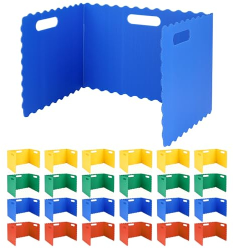 Trennwand für Schreibtisch, 24 Stück Faltbare Schreibtisch-Trennwand | mit 24 Namensschildern, 4 Farben Faltbare Sichtschutz (40×30×30 cm) für Schule, Büro, Bibliothek & Lernbüro