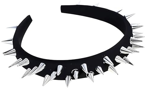 JUFYVO Punk Spike Studded Headband Gothic Rivet Metal Pointy Hair Hoop Black Spiky Headwear Halloween Cosplay Festival Party Costume Accessory for Women
