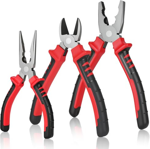 NUTKIT Zangen Set, 3-tlg Zangenset Klein mit 180mm Seitenschneider | 160mm Spitzzange, 200mm Kombizange, Zangensatz mit Ergonomische Griffe für DIY, Heimwerker, Werkstatt, Mechanische Reparatur