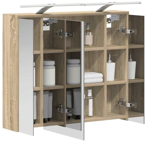 vidaXL Badezimmerspiegelschrank Sonoma-Eiche 73,5 x 16 x 62,5 cm, Moderne Badezimmer, rechteckiger Stauraum, Wandregal, doppelseitiger Spiegel, Flexibles Möbel
