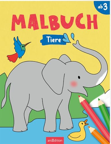 Malbuch Tiere: Malbuch ab 3 Jahren | Schwarz-Weiß-Malbuch mit einfachen Motiven