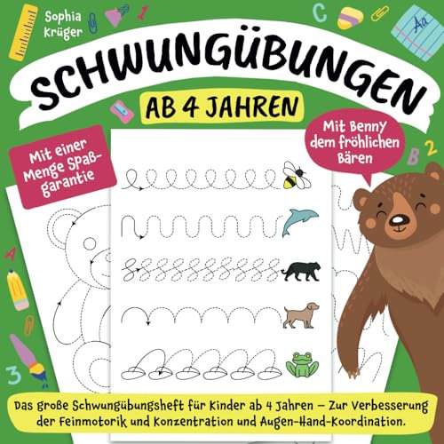 Schwungübungen ab 4 Jahren: Das große Schwungübungsheft für Kinder ab 4 Jahren - Zur Verbesserung der Feinmotorik und Konzentration und Augen-Hand-Koordination - Mit einer Menge Spaßgarantie