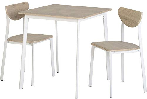 Seconique Riley Small Dining Set with 2 Dining Chairs,White/Light Oak