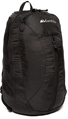 Eurohike Packable 16 Litre Daysack with Stuff Sack, 16L Daypack, Backpack, Rucksack, Bag for Men & Women, Ultra Lightweight, Foldable, Compact, Camping, Hiking, Travelling, Outdoors, Black