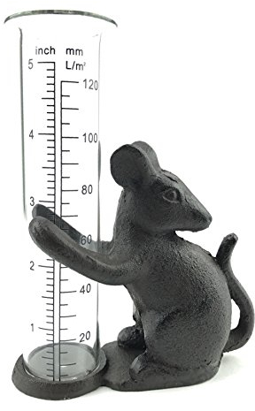 Crispe home & garden Regenmesser - Maus - dekorativ und robust - zum Hinstellen - Niederschlagsmengenmesser aus Glas und Gusseisen - Wetterstation - wetterfest für den Garten