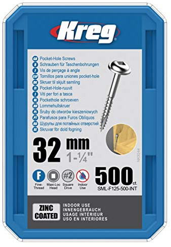 Kreg - 500 vis galvanisés - 7 x 32 mm - filetage fin - Maxi-Loc carré