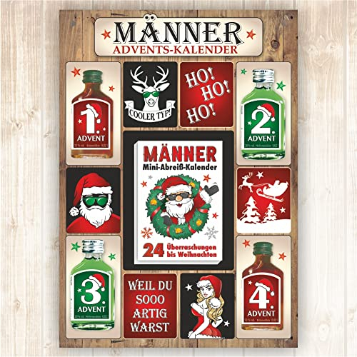 Männer Adventskalender mit Kräuterlikör und Pfefferminzlikör | 24 Seiten Abreißblock | Schnaps Likör Kalender für Männer zum anhängen | Einzigartiges Geschenk zu Weihnachten | Scherzartikel