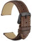WOCCI 22mm Vintage Leder Uhrenarmband mit Schwarzer Schnalle, Ersatz Armbanduhr (Dunkelbraun mit Beige Nähten)