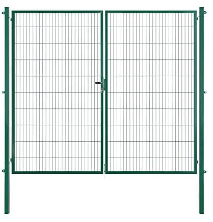 Arvotec Puerta doble (200 x 50 cm, 2 x 1500 x 2000 mm, lista para colocar con postes y material de fijación, con piezas de conexión a juego para valla de varilla), color verde