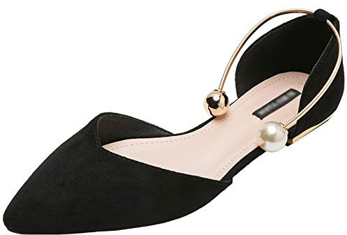Jamron Donna Punta Velluto Ballerine Elegante D'Orsay Pumps Piatto Scarpe da Sera Nero SN02800 EU39.5