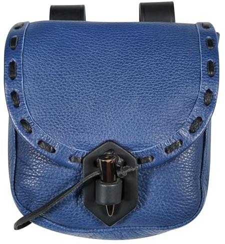 Mythrojan Leder Gürteltasche Mittelalter Original Ledertasche Kostüm Zubehör Beutel Wikinger Gürtel Münztasche, Blaues Leder, 8 x 7
