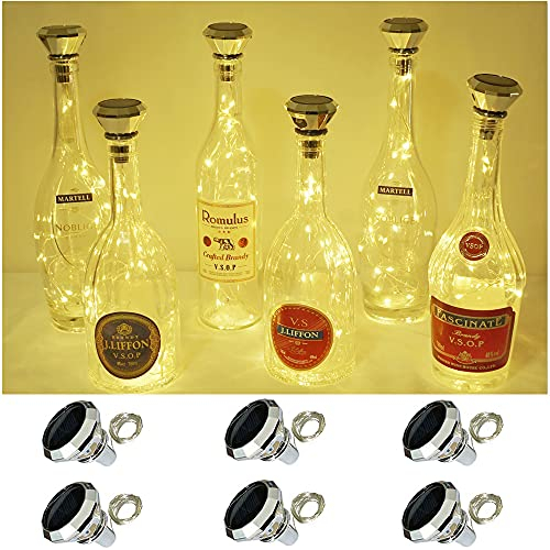 Lot de 6 guirlandes lumineuses solaires en forme de bouteille de vin, 20 LED, étanches, pour jardin, terrasse, fête, mariage, décoration de vacances (blanc chaud)