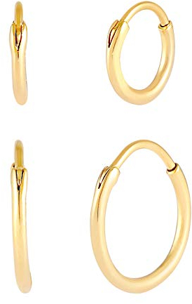 Kuzzoi Herren-Ohrringe Creolen Set rund, 2 Paar Ohrhänger poliert, goldene Ohrringe für Männer, Creolen aus 925 Sterling Silber vergoldet, hochwertiges Hoop Ohrring-set für Männer