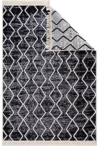Fashion4Home Teppich Läufer - Tepiche für Wohnzimmer, Schlafzimmer, Küche, Kinderzimmer, Badezimmer - Boho Kelim - Läufer Flur, Schwarz-Melange, Größe: 120x170 cm