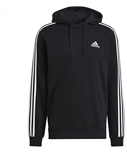 adidas Men's Essentials Fleece 3-Stripes Hoodie, Black / White, XXL