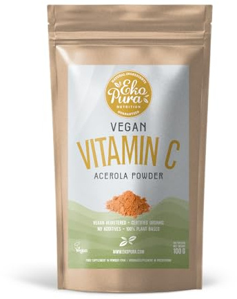 Ekopura Vitamin C Organic Acerola Powder | Allergenfrei, GMO-frei, Soja-frei, Gluten-frei, keine ungesunden Zusatzstoffe