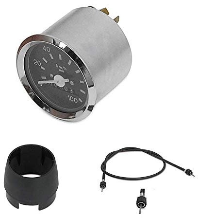 Tacho Set, Tachometer 100km/h Ø 60mm mit Chromring Blinkkontrolle + Tachowelle 800mm + Tachohülle für Simson S50 S51 S53 S70 S83 + Bisomo Sticker
