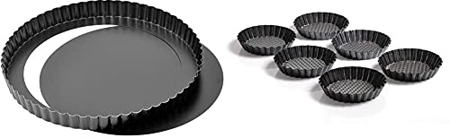 Kaiser Classic Tarteform mit Hebeboden 28 cm, Quicheform antihaftbeschichtet, herausdrückbarer Hebeboden & Kaiser Classic Mini Torteletts 6 Stück, Tartelette Förmchen 10 cm