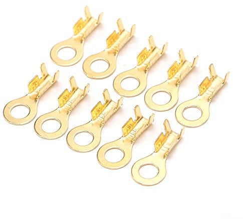 Lug Ring Terminals, 100Pcs Brass Cold Pressed Cable Crimp Ends Connectors, M4 4.2mm Open Barrel Electric Wire Crimp Copper Terminal Connerctor Kit
