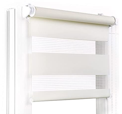 Fenster DEKOR - Rollos für Fenster Ecru - Klemmfix Rollo ohne Bohren 150 x 95 cm - Doppelrollo mit einer breiten Auswahl an Größen und Farben - Blickdichte Rollos, einfach zu montieren