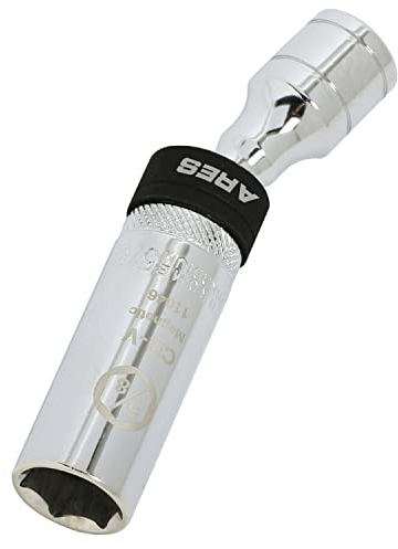 ARES 11046-3/8-Zoll-Antrieb durch 5/8-Zoll-Magnet-Schwenk-Zündkerzen-Stecknuss – 10,2 cm Drehgelenk-Verlängerung ermöglicht Zugang zu den meisten engen Bereichen – robuster Haltering