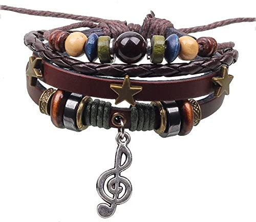 Wedity Bracciale con note musicali Bracciale intrecciato con stelle Bracciale in corda di cuoio Accessori per le mani per donna e uomo