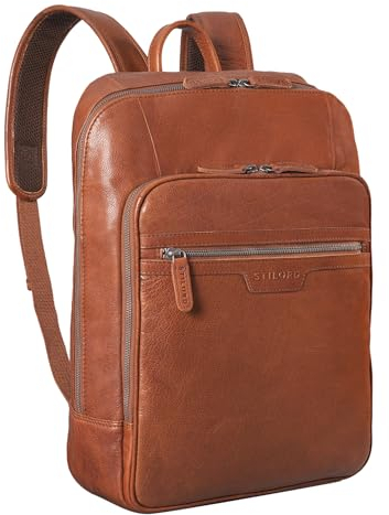 STILORD 'Malik' Large Work Backpack Leather Laptop Backpack 15.6 inch Business Rucksack Vintage Shoulder Bag College Backpack XL in Genuine Leather, Colour:maraska - Brown