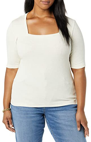 Amazon Aware Women's Modal Ribbed Elbow Sleeve Square Neck T-Shirt (Available in Plus Size), Oatmeal Heather, M