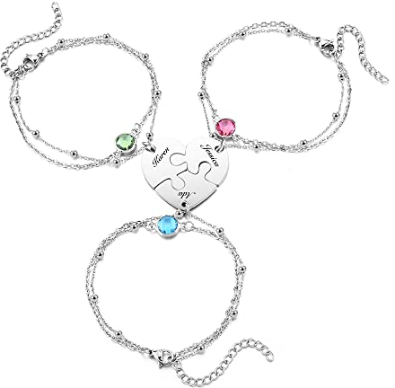 PiercingJak 2-4 Stücke Freundschaftsarmband mit Gravur Herz Puzzle Strass Anhänger Edelstahl Armkette Liebe Freundschaft Armbänder Personalisierte Geschenke für BFF Partner Familie Paare