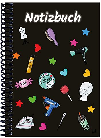 A 5 Notizbuch Manga Items, schwarz, kariert: Spiralbindung, Notizbuch, Tagebuch, Notizen für die Schule, Uni oder unterwegs, verschiedene Lineaturen und Muster