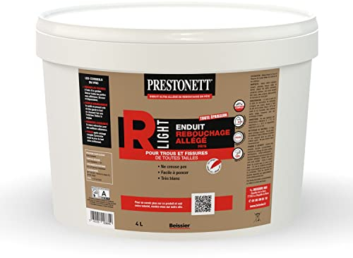 Enduit de Rebouchage Allégé PRESTONETT REBOUCHER LIGHT en Pâte en Pot 4 L pour Intérieur et Extérieur