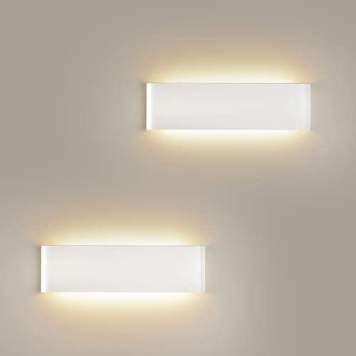 FUPE 2 Stücke Wandleuchte Innen 18W 31cm Up and Down Wandleuchte Aluminium Dekoration/Moderne Wandlampe Warmweiß 4500k Wandleuchten für Wohnzimmer|Schlafzimmer|Korridor|Treppenhau(weiß)
