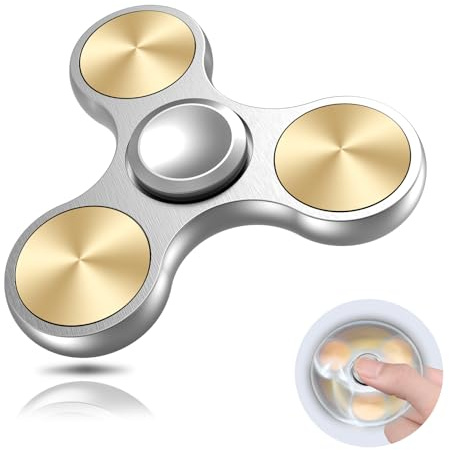 Aolcev Fidget Spinner Metal Fidget Toy Stainless Steel Fast Bearing 4-10 Minutes Spins Hand Spinner Tri Finger Gyro Toy EDC ADHD Focus Anxiety Stress Relief Toys Gifts for Kids Adults-Silver Gold
