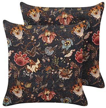 Beliani Dekokissen 2er Set mit Füllung Blumenmuster Samt bunt 45 x 45 cm Modern Ramonda