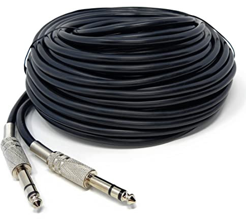 DRUT 20m 6.35mm Male to 6.35mm Male Stereo Audio Cable, 1/4 TRS Connectors For Professional Music Instruments & Home Audio 65ft Black Nickel Connectors