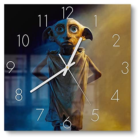 DEQORI Glasuhr | 30x30 cm | Motiv Dobby der Hauself (HP) | ausgefallene leise Design Uhr aus Glas | Wanduhr für Wohnzimmer & Küche | Moderne Hingucker Uhr für die Wand
