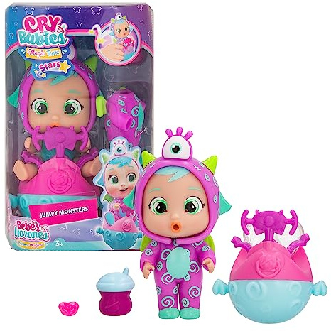 Cry Babies Magic Tears Jumpy Monsters, Stars Fuzz, Sammelpuppe mit Schlafanzug, Spielzeug für Mädchen und Kinder ab 3 Jahren